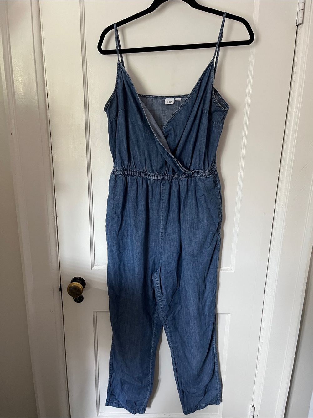 GAP Denim Wrap-Front Jumpsuit in Medium Blue